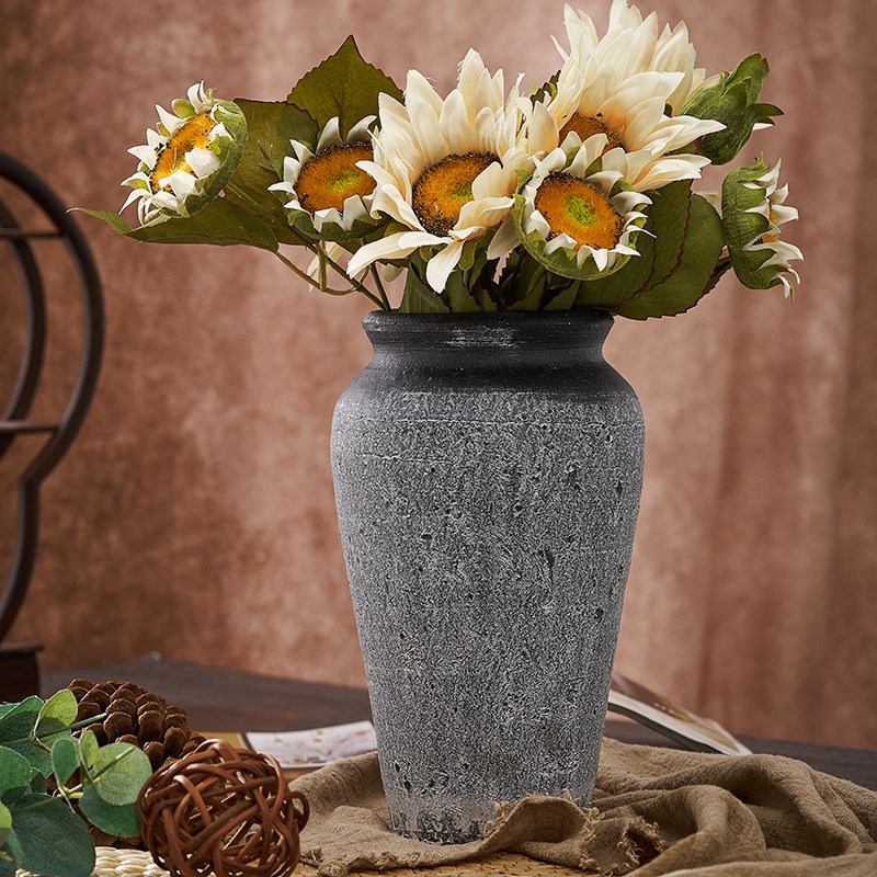 粗陶花瓶摆件花盆客厅花园新中式干花花瓶复古土陶罐插花饰品