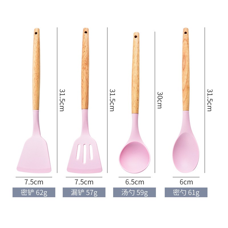 现货硅胶铲不粘锅锅铲家用炒菜铲子木柄漏勺汤勺子厨具12件套