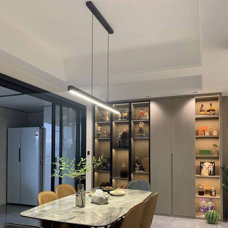 餐厅灯一字条形 1.2极简约现代2铝材大气1.5米黑白色餐桌吧台吊灯