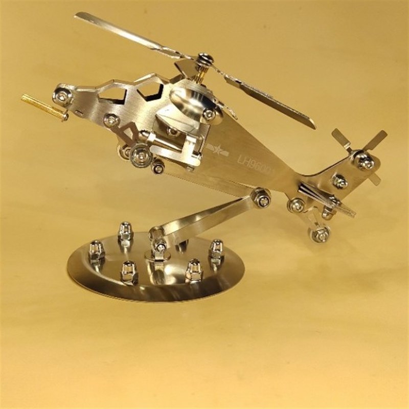 新品不锈钢武直10直升飞机模型金属质感工艺品办公室家居装饰摆件