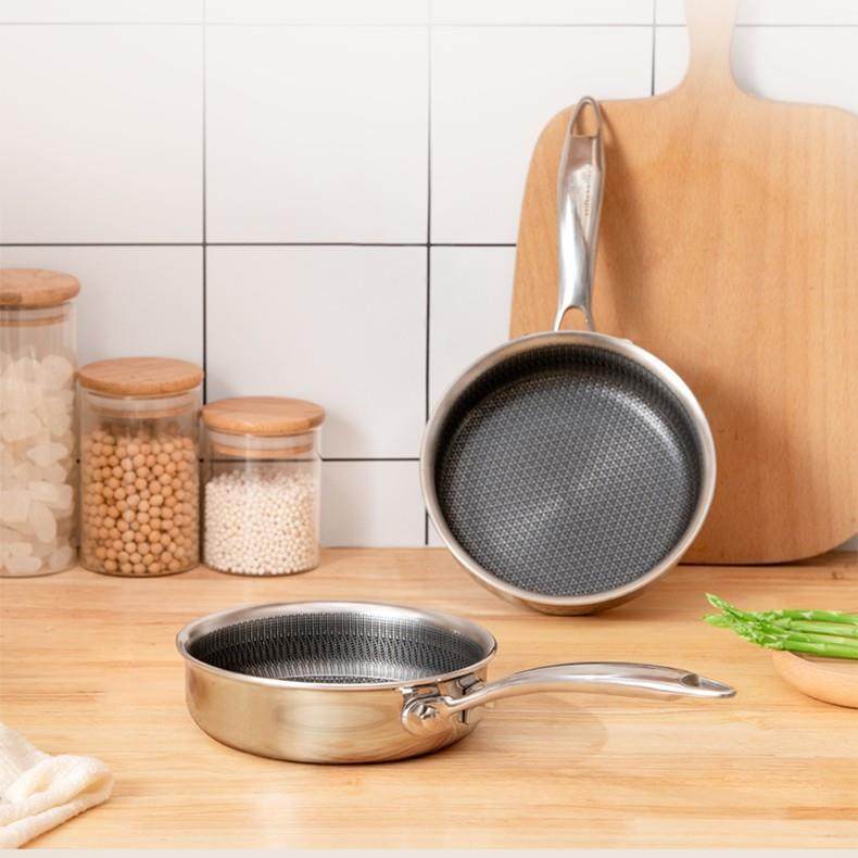 316材质三层钢宝宝辅食煎锅平底煎锅不粘锅14cm煎蛋牛排烙饼煎盘