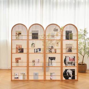 批日式藤编屏风隔断客厅实木折叠可移动小户型遮挡入户简约杂志书