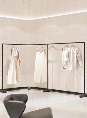 服装店展示架黑色落地衣架男女装童装店陈列道具侧挂不锈钢中岛架