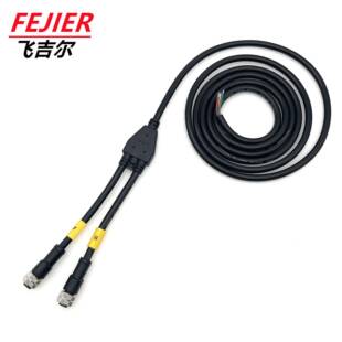 M12-Y型防水连接器4pin一拖二Y型防水线4芯大功率防水连接器