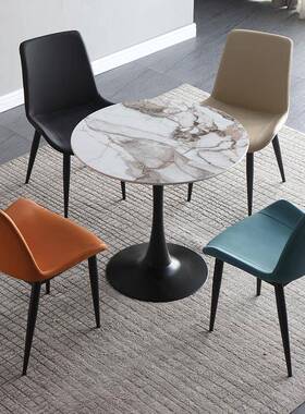 轻奢亮光岩板小圆桌阳台谈判桌接待酒店商务休闲洽谈桌椅组合灰色