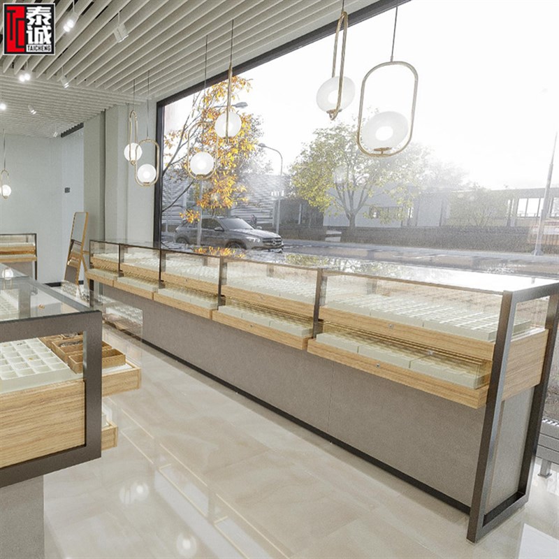 批量生产整店珠宝展示柜钢木组合玻璃柜台商用产品货柜首饰陈列柜