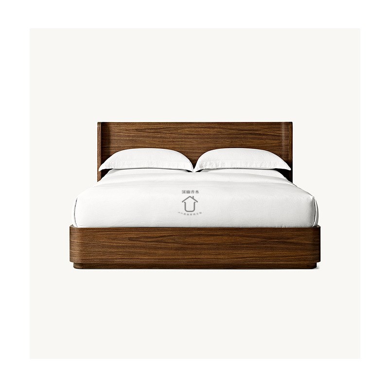 美式乡村复古做旧橡木雕花双人床RH原单家用实木床卧室婚床