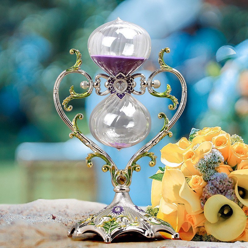 欧式心型时间沙漏计时器摆件高级感爱心玻璃流沙摆件创意沙漏简约