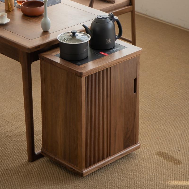 器新中式小茶茶水柜随行茶水黑胡桃木茶边空柜实木移动烧水车边柜