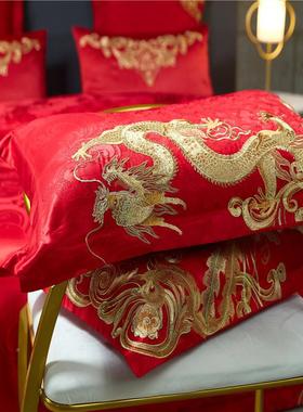 大红321100S提花全棉刺绣花婚婚庆四件套件套式喜多庆结床上中用