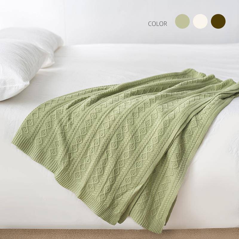针菱织线盖毯菱形绞花床尾巾毯沙休发闲装饰毛毯绞花形美式简约风
