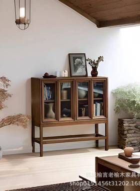 榆木餐边柜家用店落地式矮柜CCI式收老纳储物柜民日宿酒玄关柜实