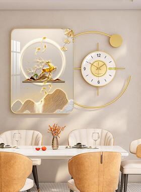 现代风餐厅挂21703壁挂饰品晶画瓷一体组合装饰挂画餐桌墙上钟表