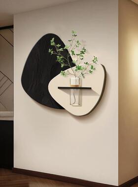 中古风厅装饰黑白感入户玄关画抽象立餐体培AL100187水绿画植客厅