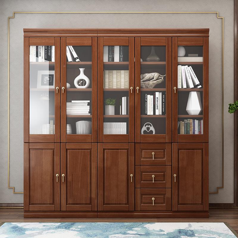 爆玻款中式书书柜落地带门置物架展示柜S-102#全实木璃新橱窗组合