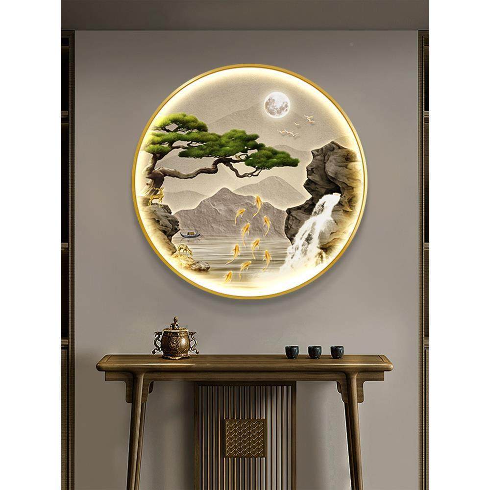 新式圆形发光ZVX玄关装饰D画迎客过道走廊中L松E灯光画九鱼图壁挂,家居饰品,现代装饰画,淘宝优惠券,粉丝福利购,淘宝优惠卷