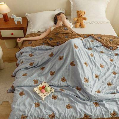 A类长MNE绒棉纱布学凉夏季纯棉轻薄透气被双人毛巾毯生宿被舍夏夏