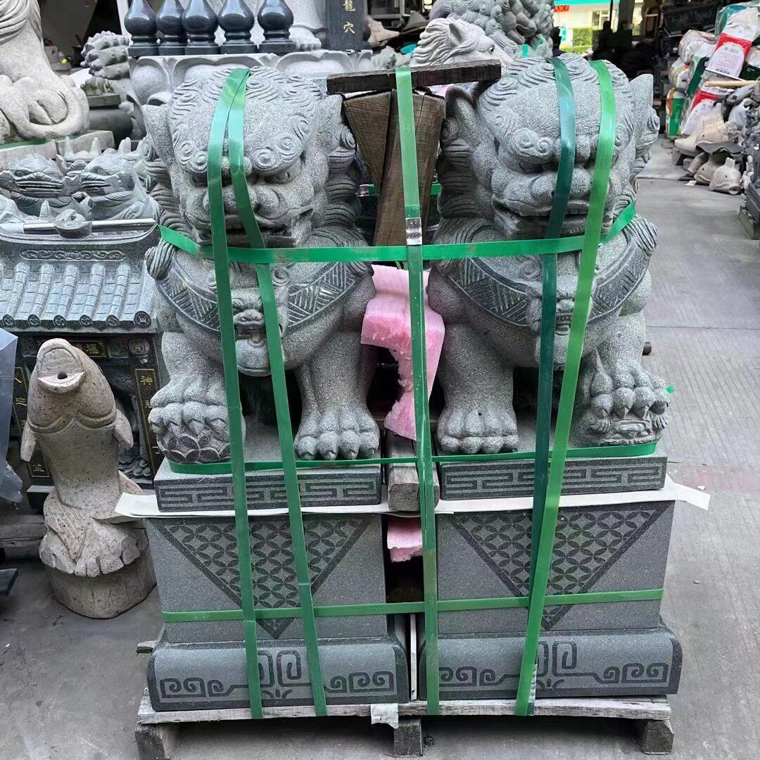 福建石狮子一对看门花岗岩石雕摆件别墅酒店门口青石家用石狮子