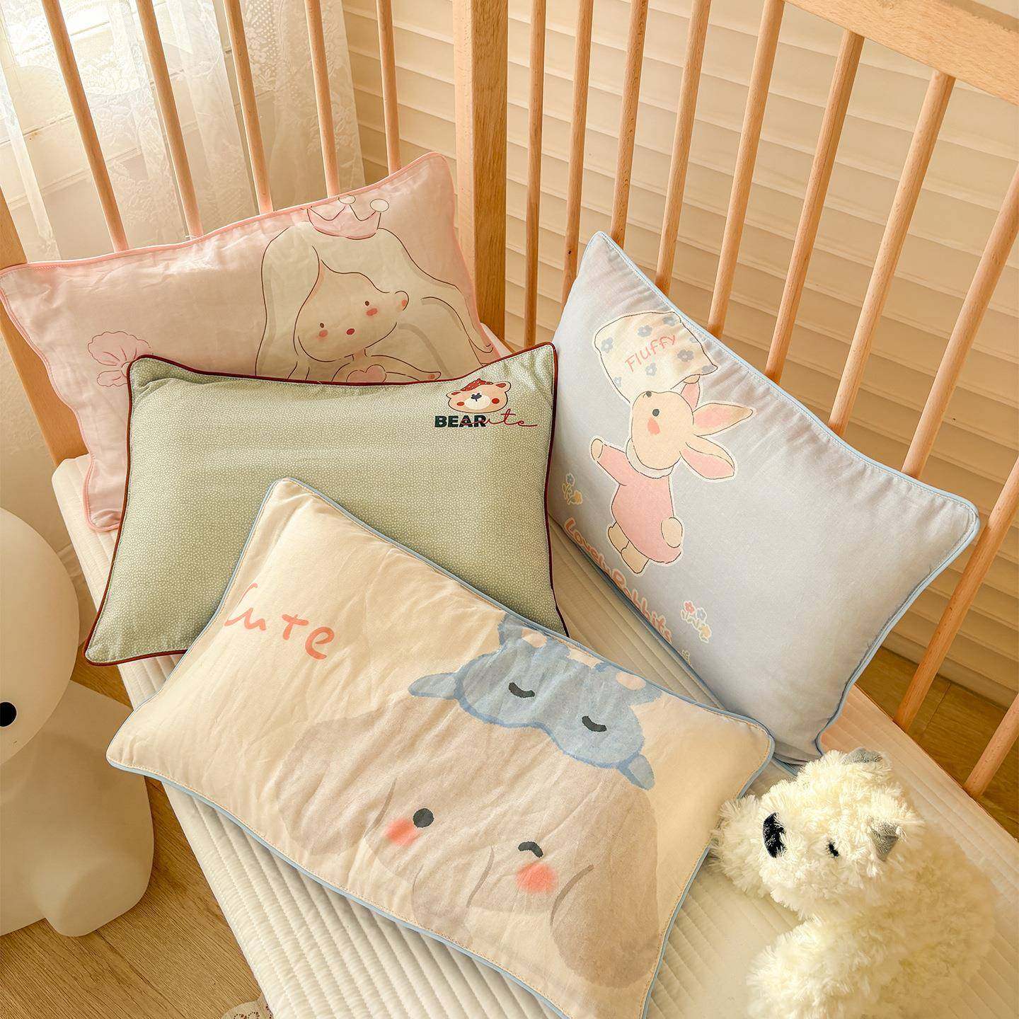 童ABrKbMtPz类卡通全棉双层纱儿头枕套30x0幼儿园宝宝5纯棉枕套枕