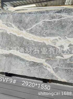 帕斯石高灰天然大理石餐桌茶几板异材台面69295水头奢形石