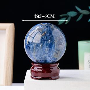 天然蓝晶石石水晶球摆件原石打磨青球家居桌面装天工蓝晶石水艺品