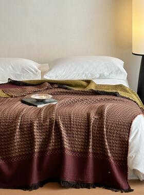 复古风秋冬保暖睡沙毯子布流午苏52120女生多发功能色织全棉纱盖