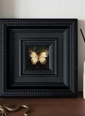 法式式中古欧式客厅饰画黑色花纹实木框美典蝴古蝶装挂画餐LTX厅
