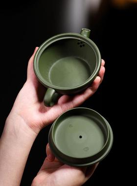 宜紫砂壶16145绿泥一片瓦大泡口茶壶扁单壶茶嘴具炮手工160c兴c