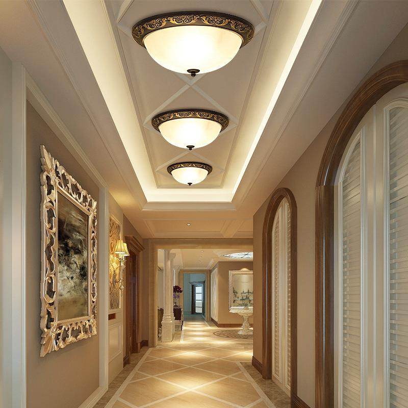 欧式吸顶灯美式玄关灯吸灯复古走廊灯入户灯led卧室玻璃罩阳台灯