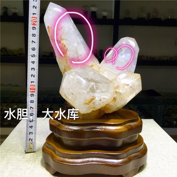 东海水晶天然全包裹白水晶多颗水胆水库水晶簇摆件