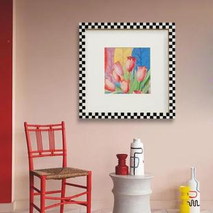 现代法式 饰画大卫尼霍克客厅餐厅面挂 马蒂斯黑白盘格PCJ艺术墙装