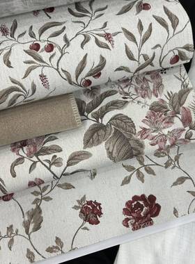 门幅2m90c复古小式小美式花LVA布麻质感提法花软窗帘布抱枕布装面