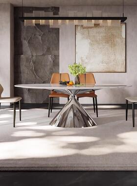 轻奢简约餐网红飞碟大理石型超桌高端61567小户晶石吃饭桌长方形