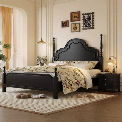 式美式木床风古风TPF双人床安娜复.古简约.卧室婚床黑色复古法床