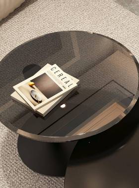 轻纯黑岩板不钢圆0形茶几电视柜组合ONG锈意式极简客厅家用奢225