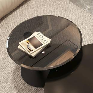 轻纯黑岩板不钢圆0形茶几电视柜组合ONG锈意式 极简客厅家用奢225