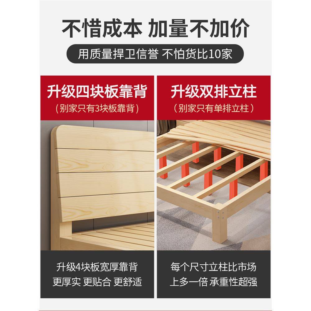 简.易实木床1.8米现代简松木约双人1TWS床经济型1.5米出租房2m单