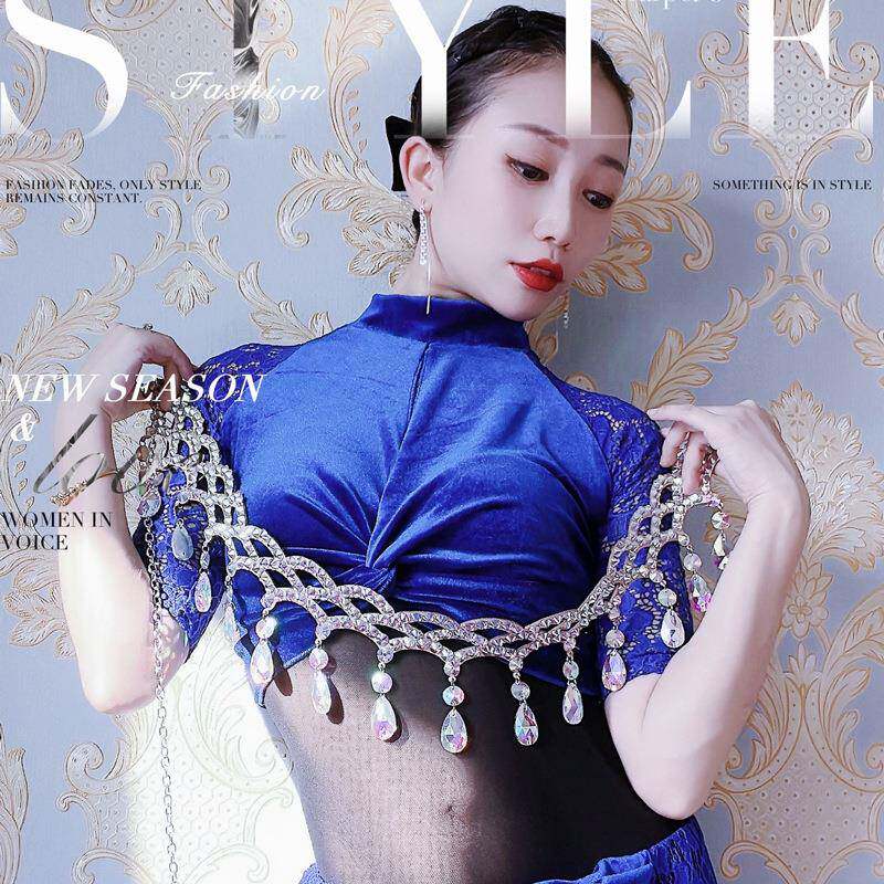 肚皮舞腰链新款手滴工烫钻大水方舞腰东会XXP表演出彩钻肚脐链年