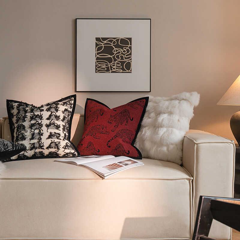 Z6LING复古形红色法式PCS轻奢客厅沙G发方抱枕M套名宿样板间靠垫