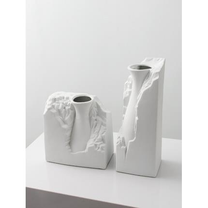 新XQW中式现雕代极简内白色浮石头陶瓷花瓶摆件样板玄关间室软装