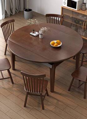 餐用桌变家用现代简约小户型实木伸缩折叠功能方多圆两饭桌AVP可