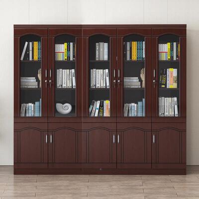 办公文件柜书柜玻书架落地靠带璃门物资料柜APK墙带锁储收纳档案