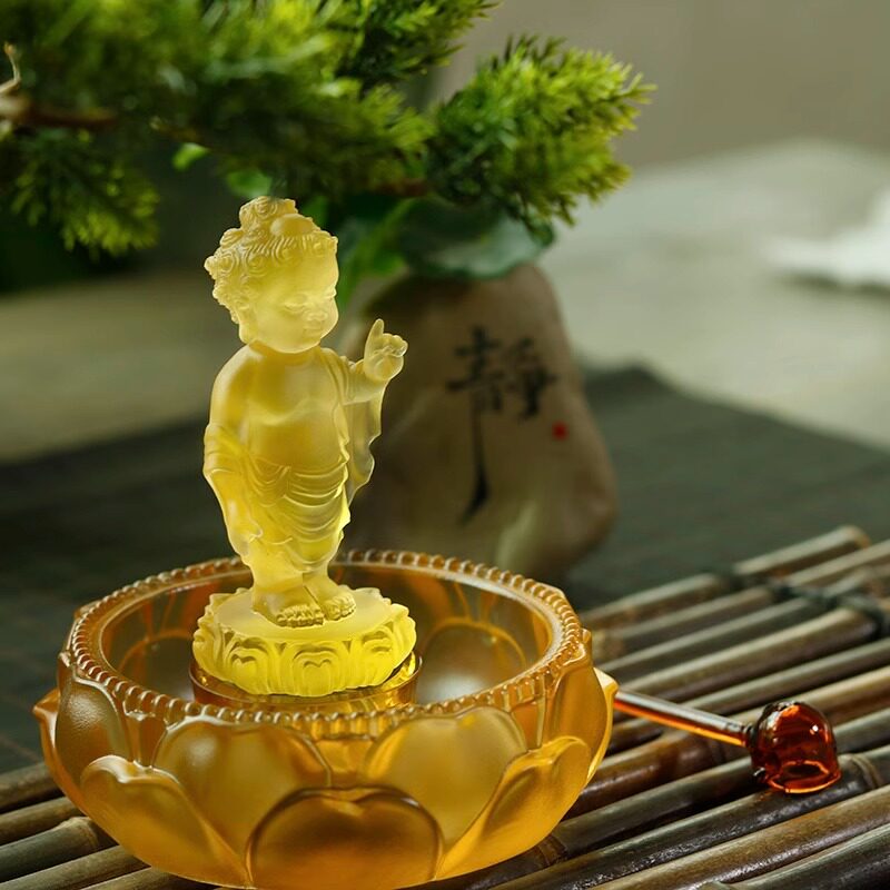 古法琉璃太子佛浴佛盆套装释迦牟尼浴佛节日用品供奉摆件莲花供碗