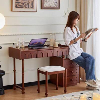 翻盖妆台法DLM式古黑柜色化妆桌红橡复木实木床头化梳妆台一体