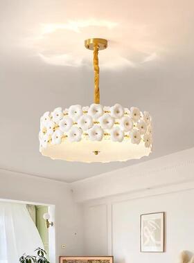 陶瓷花朵吊新灯法式奶油风氛围感大厅灯圆客形意造创型款护眼SIJ