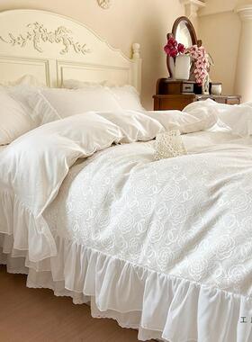 法式轻奢0白色10棉质床上件套公主风棉蕾质四PJA丝被套仙女网红床