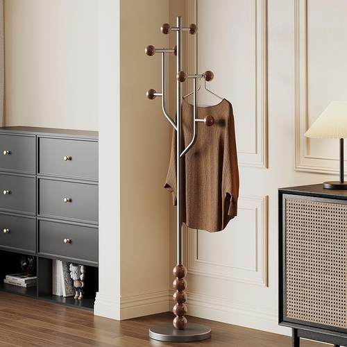 卧室挂衣架落杆式衣架木置物架家用室内角质超窄复古地BTY极简黑