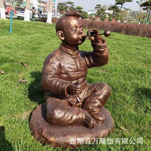 玻璃钢仿铜人物雕塑民俗小品景观小孩玩耍看书雕塑