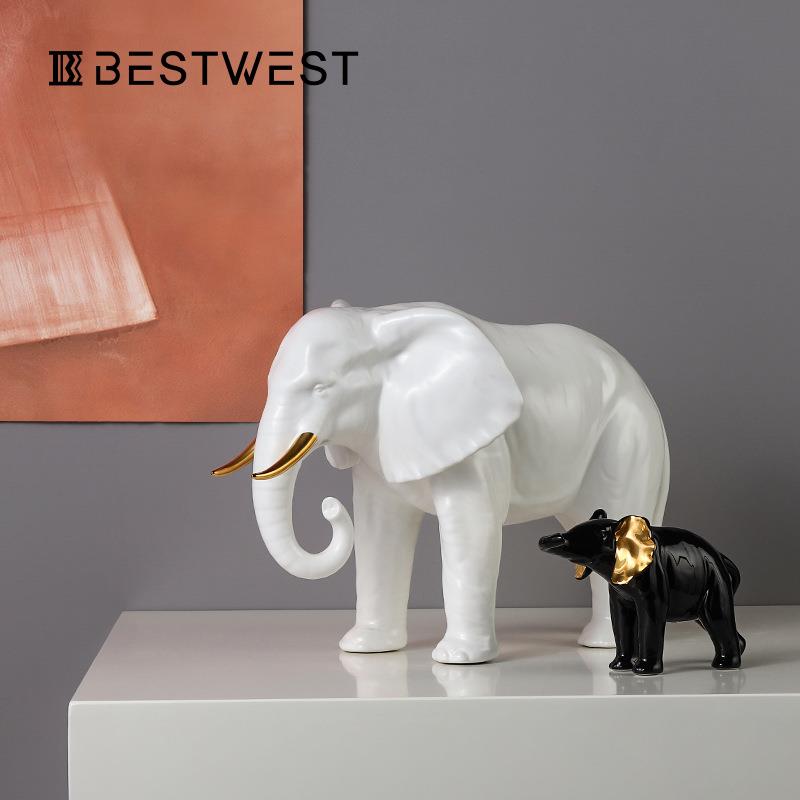 Best west 白色简约陶瓷大象动物摆件样板间设计师客厅桌面装饰品