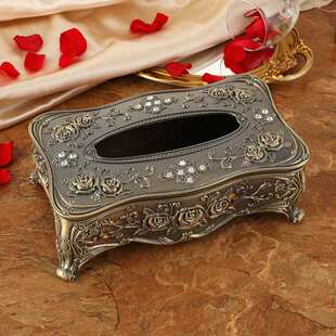 新款欧式创意复古锌合金雕花抽取式纸巾盒高档餐厅家用酒店抽纸盒
